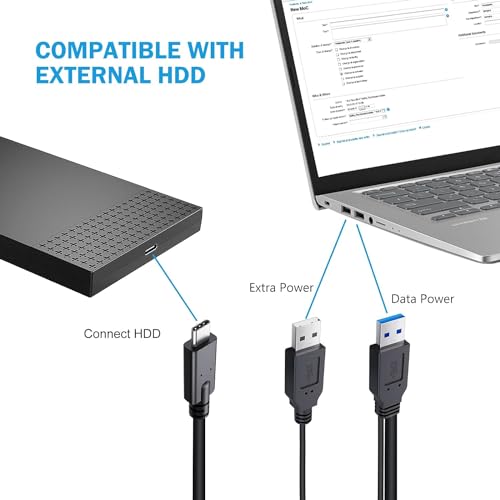 4 Pack High-Speed USB A to Micro B Cable with Dual Power Y Functionality – 20-Inch Micro USB 3.0 Splitter for Reliable Data Transfer up to 5 Gbps – Includes USB to USB C Adapter for Enhanced Device Compatibility and Versatile Use with External SSDs and Laptops