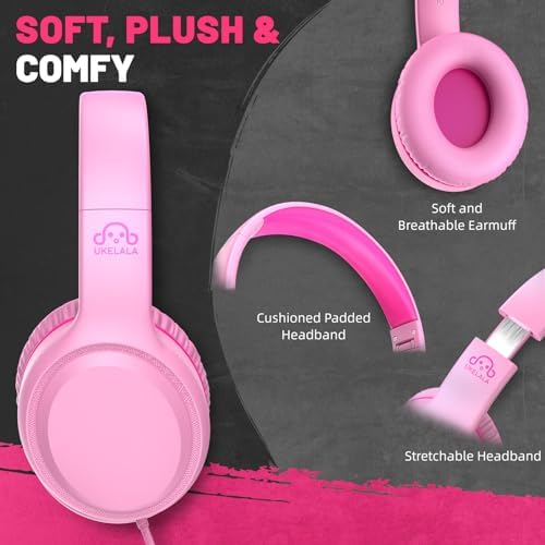 U2 Kids’ Lightweight Wired Headphones in Stylish Pink – Comfortable On-Ear Design Perfect for School, Travel, and Home | Durable, Easy-to-Use Headphones Compatible with i Pads, Tablets, and Laptops | Ideal for Young Girls and Students Seeking Engaging Audio Experience