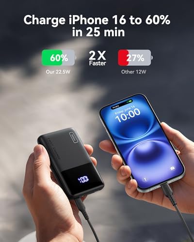 Ultra-Slim INIU Power Bank 10000 m Ah – 45 W PD Fast Charging Portable Charger with Dual USB-C Ports for i Phone 16, Samsung S25, Google Pixel, and More – Essential Travel Companion for On-the-Go Power Needs