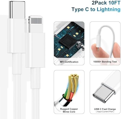 Ultra-Fast 20 W USB-C Charger with 6-Foot Lightning Cable – Convenient 3-Pack for i Phone 14/13 Pro, Ideal for Home and Travel – Superior Durability and Extended Reach for Effortless Charging Anytime