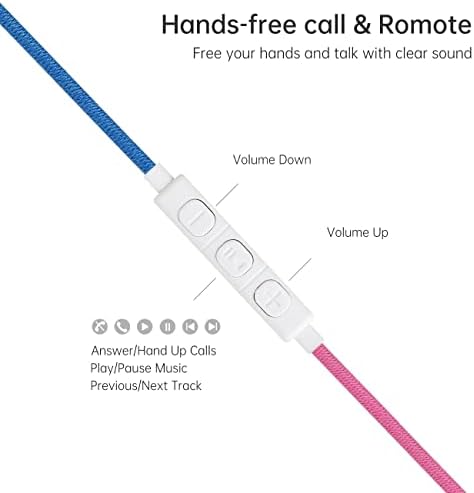 URIZONS Vibrant Nylon Braided Wired Earbuds – Tangle-Free In-Ear Headphones Compatible with i Phone 7, 8, 11-14 – Enhanced Sound Clarity and Comfort for Ultimate Audio Experience