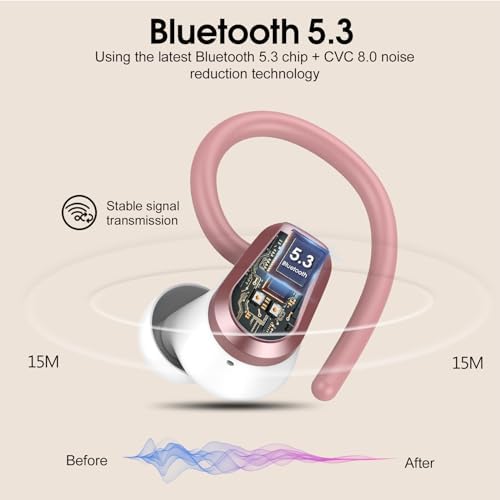 Poounur Bluetooth 5.3 Wireless Sport Earbuds – 50 Hours Playtime, IP7 Waterproof, Noise-Cancelling Headphones with Earhooks and Dual LED Display for Ultimate Comfort and Sound Quality – Perfect for Active Lifestyles and Outdoor Adventures