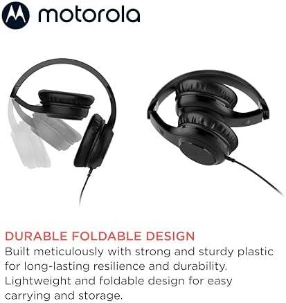Motorola Sound Moto XT120 Wired Over-Ear Headphones – Immerse Yourself in Dynamic Bass with Foldable Convenience, Adjustable Comfort, and Built-in Microphone for Effortless Calls – Universal 3.5 mm Compatibility and Chic White Finish for Style and Functionality – Your Ultimate Audio Companion for Every Occasion