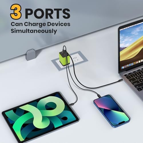 Ultimate 80 W Ga N Fast Charger Module: Versatile 3-in-1 Travel Charging Solution with Type-C Cable & Dual USB Ports for i Phone 15/14, Samsung Galaxy, Mac Book, and More – Compact & Stylish Yellow Power Hub for Maximum Device Compatibility and Speed Efficiency