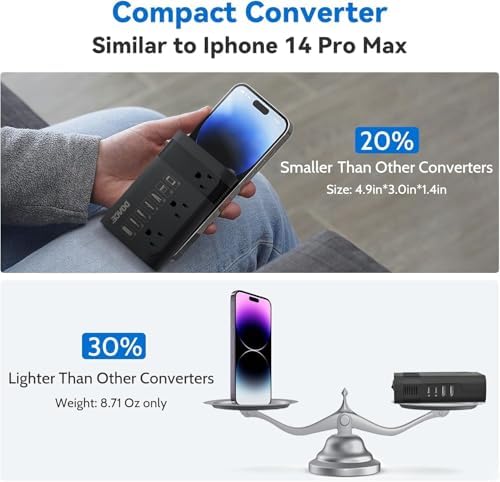 DOACE 350 W Voltage Converter: Essential US to Europe Power Adapter for Safe and Efficient Charging of Electronics, Hair Tools, and Laptops – Compact, Lightweight Design for Hassle-Free Travel and Reliable Performance