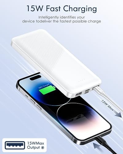 Feeke 15,000 m Ah Dual USB Portable Charger – High-Speed Power Bank with 5 V/3.1 A Output for Rapid Device Charging – Ideal for Smartphones, Tablets, and USB Gadgets – Sleek Black Design for Effortless Portability and Enhanced Device Compatibility