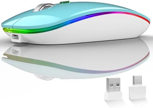 Uiosmuph G12 Slim Rechargeable LED Wireless Silent Mouse – Ultra-Portable USB Optical Computer Accessory with Type C Adapter for Seamless Compatibility and Noise-Free Operation in Blackish Green