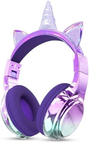 Elevate Your Child’s Listening Experience with Qear Fun Purple Cat Ear Bluetooth Headphones – 60 Hours of Playtime, Safe Volume Control (74/85/94 d B), Ultra-Portable Foldable Design, Advanced Bluetooth 5.3 Connectivity, and Built-in Mic for Girls – Perfect for School, Travel, and On-the-Go Fun