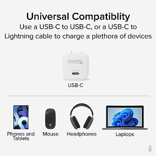 Plugable 30 W USB-C Ga N Charger – Ultra-Fast Mag Safe-Compatible Power Adapter for i Phone, i Pad, Galaxy & USB-C Devices – Ideal for Remote Teams, Business Travelers & IT Deployments – Compact White Design for Effortless Portability and Enhanced Device Longevity
