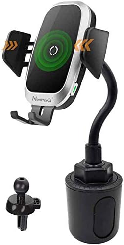 Innovative Adjustable Gooseneck Cup Holder Phone Mount with Fast Wireless Charging – Securely Holds i Phone & Samsung Devices for Effortless Hands-Free Navigation, Ideal for Daily Commuting and Road Trips – Enhanced Compatibility with i Phone 13 Pro Max, Galaxy S21+ and More
