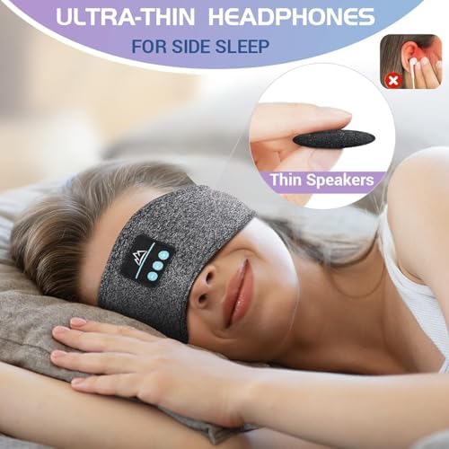 Ultimate Bluetooth Sleep Headphones Headband – Luxurious Dual-Function Music Eye Mask with Comfortable Earbuds for Side Sleepers – Stylish Grey Design Perfect for Restful Nights and Thoughtful Tech Gifts
