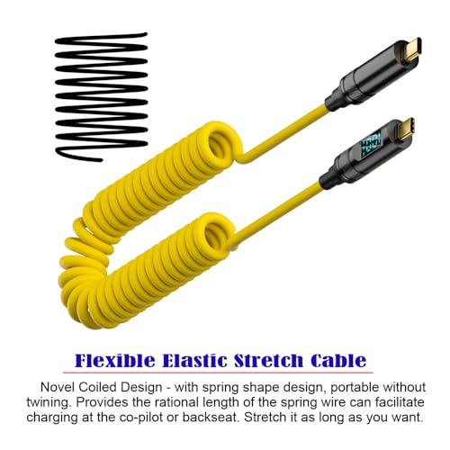 xiwai Stretch Coiled USB-C USB4 Cable with Smart LED Display 20Gbps 100W 8K for Laptop Disk Phone Type-C Male to Male Cable Power & Data 180cm – Enhanced Compatibility and Speed