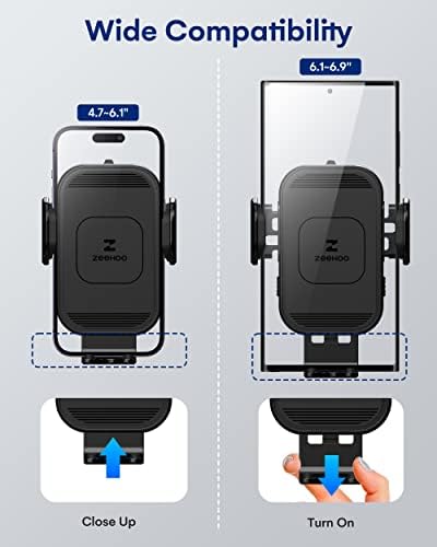 Zee Hoo 15 W Fast Wireless Car Charger with Auto-Clamping Phone Holder – Effortless One-Handed Operation for i Phone 15/14/13/12/11 Pro Max, Qi-Enabled Charging Mount in Sleek Black for Optimal Driving Convenience and Seamless Integration