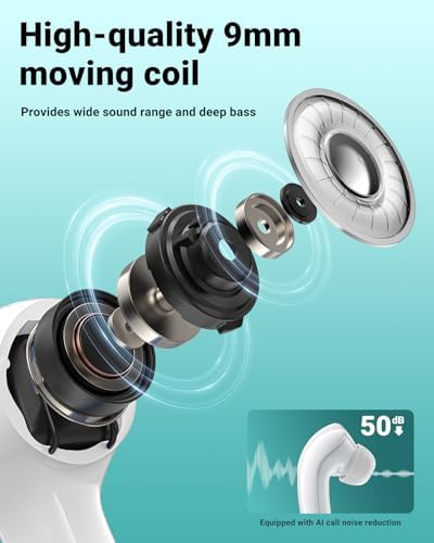 ACEFAST T9 True Wireless Bluetooth Earbuds – Advanced 5.3 Connectivity with Enhanced ENC Noise Cancellation for Optimal Sound Experience, 30-Hour Battery Life, and IPX4 Waterproof Design – Elegant White Finish with Integrated Microphone and LED Battery Display for Effortless Calls and Music Enjoyment Anywhere