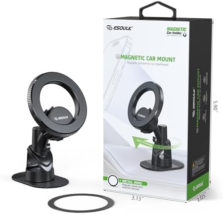 Esoulk Ring Magnetic Car Phone Holder – Ultimate Versatile Mount for Dashboard, Windshield & Air Vent – Strong Magnetic Grip for Enhanced Driving Safety – Compatible with Mag Safe & All Smartphone Models – Effortless Installation, Sleek Design, and Optimal Convenience for Modern Drivers