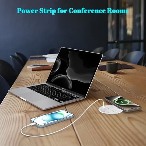 Recessed 20 W USB-C Power Grommet with 15 W Wireless Charger – Sleek Desk Power Strip Featuring 2 AC Outlets, 18 W USB-A Port, and 6 FT Cord for Ultimate Convenience in Home and Office Environments – Ideal for Efficient Charging and Enhanced Productivity