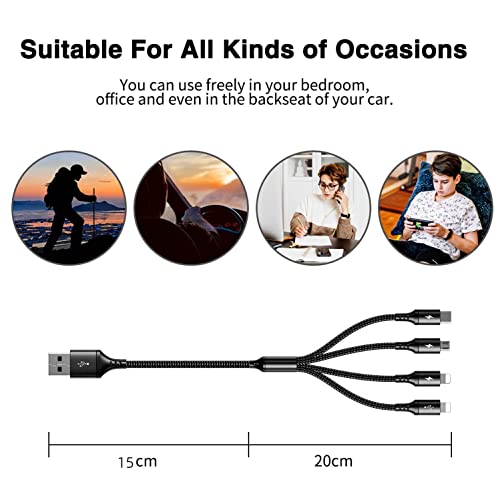 Universal 4-in-1 Fast Charging USB Cable Bundle – 10 ft Multi USB Charger for i Phone, Android, and Tablets – High-Speed 4 A Charging with IP, Type C, and Micro USB Connectors – Durable and Versatile Power Solution for Home, Office, and Travel