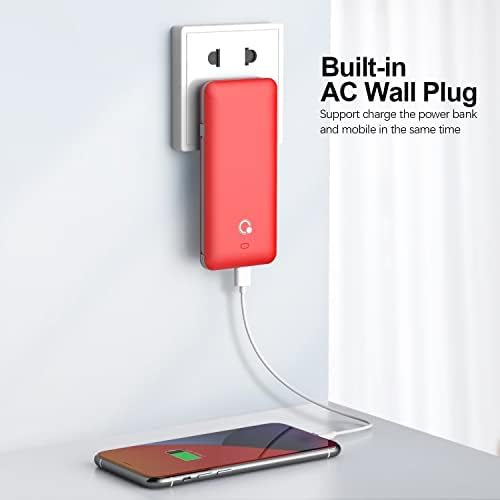 Ultra-Slim 10000 m Ah Portable Power Bank with Built-in AC Plug – Versatile USB-C & Micro USB Charging Hub for All Mobile Devices – Lightweight External Battery Pack for Travel, Commutes & Outdoor Use – Fast Charging Technology Included