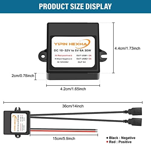 High-Efficiency 12 V/24 V to 5 V Dual USB-C Power Converter – 30 W DC-DC Step Down Module with 6 A Output for Rapid Device Charging and Universal Compatibility