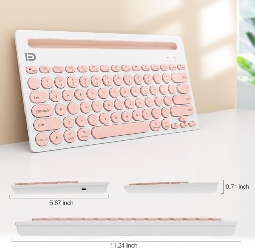 SADES Retro Wireless Bluetooth Keyboard for Mac, i Pad, i Phone, PC & Android – Multi-Device Connectivity & Portable Design with Vintage Round Keycaps – Perfect for Effortless Typing on the Go in Chic Pink