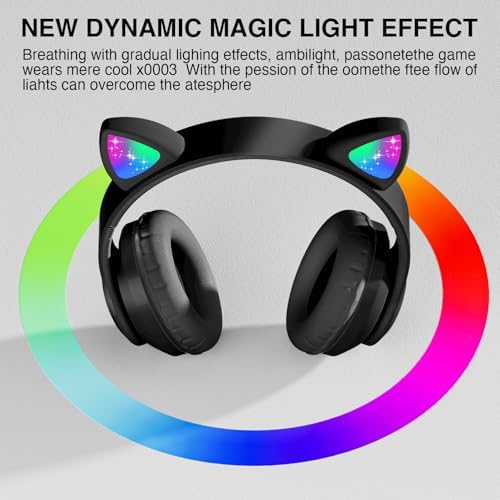 Playful Cat Ear Bluetooth Headphones for Kids – Foldable Over-Ear Design with LED Lights, Safe Listening Volume Control, Built-in Microphone, and Multi-Device Connectivity – Ideal for Music, Movies, and Gaming on i Phones, i Pads, Smartphones, and More!