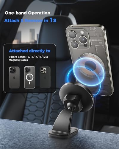 SUPERONE for Magsafe Car Mount [88LBS Powerful Suction] Magnetic Phone Holder for Car Dash Windshield, Suction Cup Phone Mount for iPhone 16 Pro Max Plus 15 14 13 12/Magsafe Case/All Car Models – Enhanced Compatibility and Speed