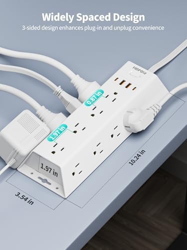 15 FT Surge Protector Power Strip with 12 AC Outlets & 4 USB Ports (2 USB-C) – Versatile Flat Plug Extension Cord for Home & Office, Wall Mountable Charging Station for Efficient Device Management and Enhanced Safety