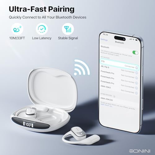 Open Ear Wireless Bluetooth Earbuds – 40 Hours of Playtime, IPX5 Waterproof Sports Headphones with Smart Power Display, Enhanced Call Clarity, Secure Fit for Active Lifestyles, Perfect for Running and Outdoor Activities