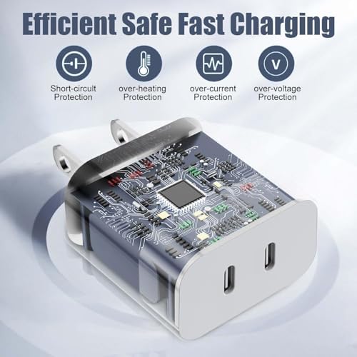 Dual USB-C Fast Charging Block for i Phone 16 | 2-Pack Adapter Set with USB-C Cables | Universal Compatibility for i Phone 15, i Pad Pro | Efficient PD Charging Solution for Home & Travel | Compact Design for On-the-Go Power Management