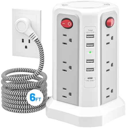 Revolutionize Your Charging Experience: 10 FT Surge Protector Power Strip Tower with 16 Outlets & 4 USB Ports – Efficient Desk Charging Station for Home, Office, or Dorm Room – Ultimate Space-Saving Solution with Robust 1625 W Power Output and Enhanced Safety Features
