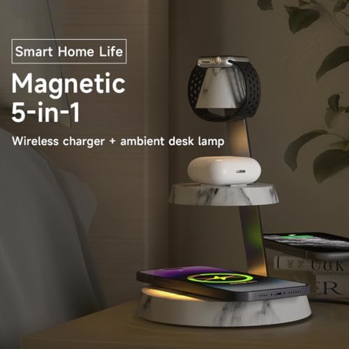 Elevate Your Charging Experience with the Marble Style Magnetic Wireless Charger 3 in 1 Tower – Sleek Night Light Charger for Cellphones, Wireless Earbuds, and Apple Watch with High-Power Output and Space-Saving Design – Perfect for Home or Office Use