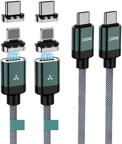 Ultra-Fast 100 W USB C to USB C Magnetic Charging Cable Duo (5 ft) – Right Angle Design for Effortless Device Connectivity, 5 A Power Delivery for Mac Book Pro/Air, i Phone 16/15 Pro, Galaxy S23 – Durable and Convenient Charging Solution for Home and Travel