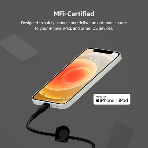 Belkin Boost Charge Pro Flex 10 FT Braided USB Type A to Lightning Cable – MFi Certified Fast Charger for i Phone 14/13/12/11/Pro/Max/Mini/SE & i Pad – Durable Pink Design for Enhanced Compatibility & Speed