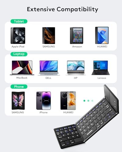 Samsers Portable Bluetooth Keyboard with Touchpad – Ultra-Slim Foldable Wireless Keyboard for Effortless Typing on Android, Windows, and i OS Devices – Rechargeable, Travel-Friendly Design with Device Holder – Black