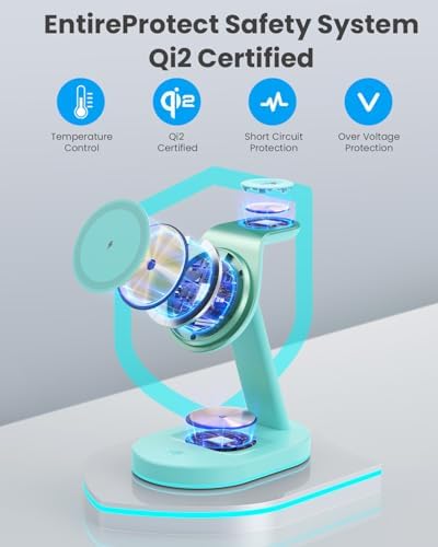 Ultimate 3-in-1 Wireless Charging Station for i Phone, Apple Watch, and Air Pods – Qi2 Certified 15 W Magnetic Charger with 30 W USB-C Adapter & Integrated Night Light – Streamlined Design for i Phone 16/15/14/13/12 – Superior Speed and Enhanced Compatibility for Modern Tech Users