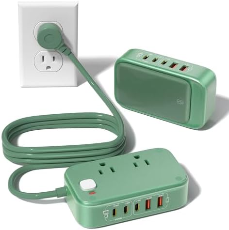 Ultimate 7-in-1 Power Strip with 65 W Ga N Technology | Flat Plug Design for Space-Saving | 3 USB-C & 2 USB-A Ports for Rapid Charging | 2500 W AC Outlet for Home, Office, College & Travel | Versatile Surge Protector for All Devices