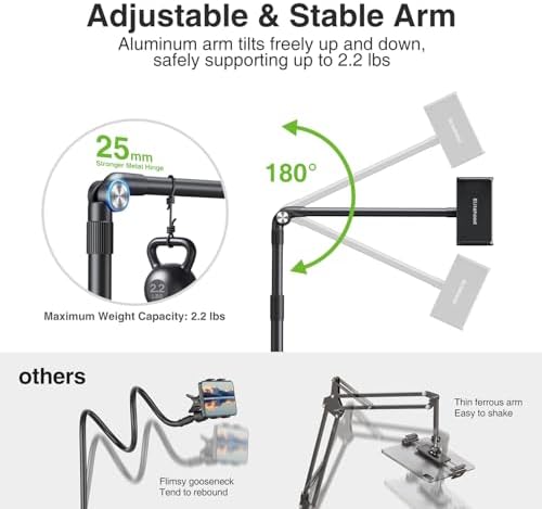 Revolutionize Your Reading Experience with the Elitehood Height Adjustable Tablet Floor Stand – 360° Rotatable Holder for i Pad, Kindle, Galaxy Tab, and Smartphones – Perfect for Hands-Free Viewing and Enhanced Comfort in Any Setting – Durable Design with Heavy Base for Stability and Versatility