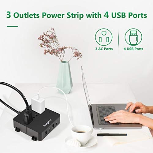 Compact Wall Mountable Power Strip with 4 USB Ports & 3 AC Outlets – Ideal Travel Companion with 5 ft Extension Cord, On/Off Switch, and Enhanced Compatibility for Cruise Ships, Hotels, and Offices (Black) – Ultimate Charging Solution for Modern Lifestyles