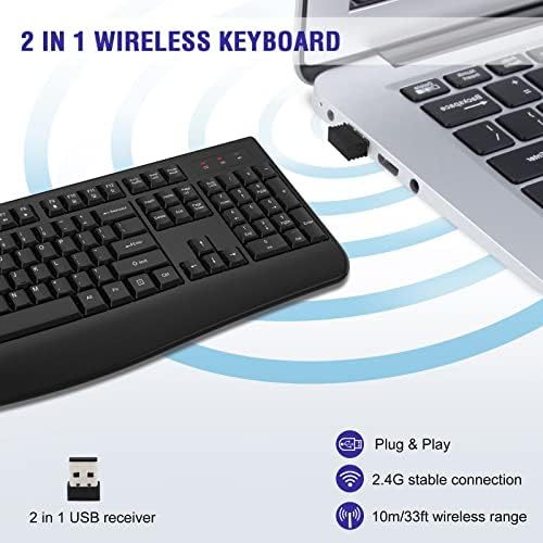 Ergonomic Wireless Keyboard for Ultimate Comfort – 2.4 GHz Full-Sized Design with Cushioned Wrist Rest for Windows & Mac Compatibility – Enhance Your Productivity at Home or Office