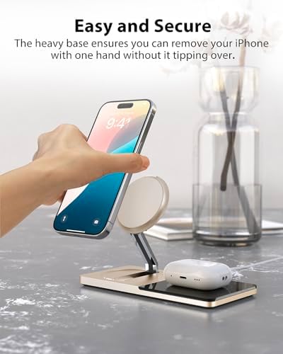 Innovative 2-in-1 Wireless Charging Station for i Phone & Air Pods – Foldable Mag Safe Charger Stand for i Phone 12-16 & Air Pods, Portable Design, Enhanced Magnetic Alignment for Fast Charging, Sleek & Space-Saving Solution for Home & Office Use