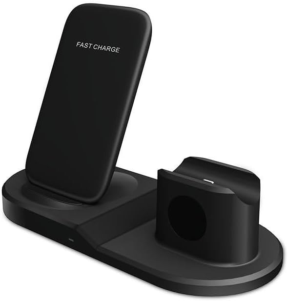 All-in-One 3 in 1 Wireless Charging Station for i Phone 11-16, Apple Watch, and Air Pods – Fast QC3.0 Adapter Included, Sleek Design for Tidy Charging Solution, Enhanced Device Compatibility and Safety Features