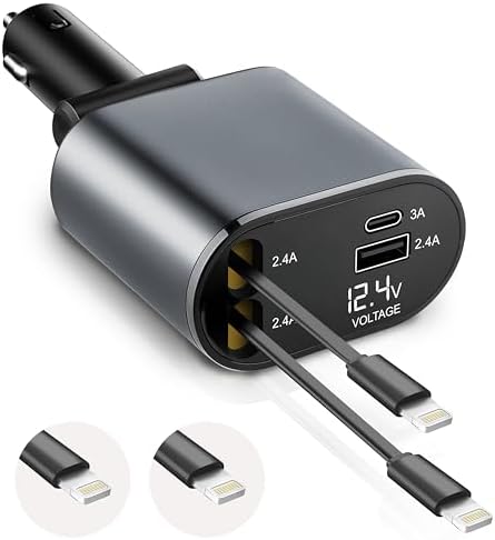 Eco Nour 4-in-1 Retractable Dual C Type Car Charger – PD30 W Fast Charging Solution for i Phones, Samsung, and Android Devices | 82 cm Flexible Cable for Ultimate Convenience | Compact, Eco-Friendly Design for On-the-Go Power Management
