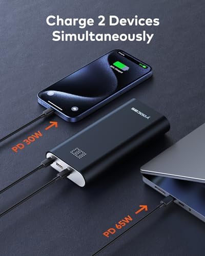 20000 m Ah 65 W Power Bank – Ultra-Fast USB-C Portable Charger for Mac Book, HP, Dell, Lenovo, Steam Deck, Switch, i Pad, i Phone & Android – Sleek Blueberry Design for Enhanced Compatibility & Efficient Charging Solutions