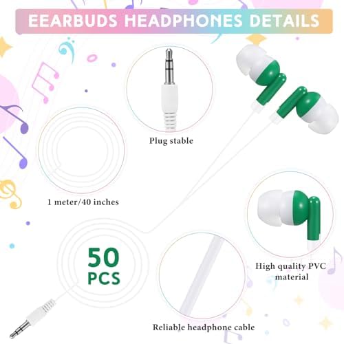 Bulk 50 Pack Red Wired In-Ear Headphones – Individually Bagged Earbuds for Enhanced Sound Quality and Device Compatibility – Perfect for Schools, Events, and Corporate Giveaways