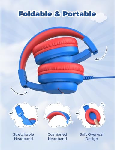 i Clever Kids Headphones: Safe 85 d B Volume-Limited Over-Ear Stereo Sound for Children – Foldable, Lightweight, and Compatible with i Pads and Computers for Easy Travel and Learning
