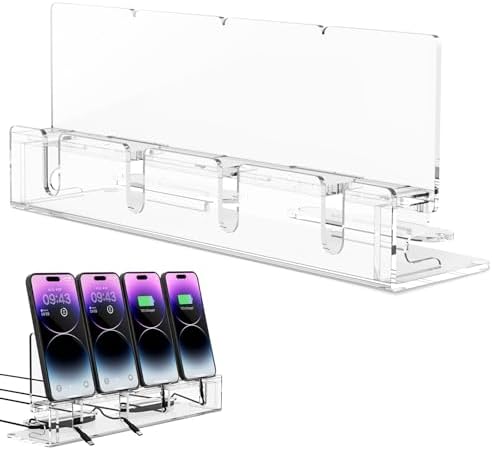Cell Phone Stand, Multiple Phone Holder Organizer Stand for 4 Phones, Acrylic Desktop Mobile Phone Docking Station Charging Holder (Clear) – Enhanced Compatibility and Speed
