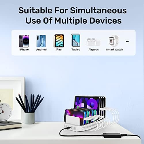 Alxum 60 W 10-Port USB Fast Charging Station with Quick Charge 3.0 – All-in-One Multi-Device Charging Hub for i Pads, i Phones, Samsung Galaxy and More – Compact & Sleek Design for Home or Office Efficiency with Advanced Safety Mechanisms