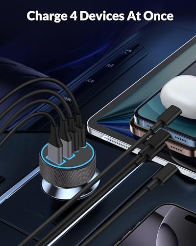 Dual 45 W USB C Car Charger 2-Pack – High-Speed 4-Port Vehicle Adapter for i Phone 16, i Pad, Samsung & Android Devices, 90 W Total Output for Multi-Device Charging – Compact Power Solution for Road Trips and Daily Commutes