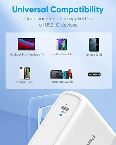 100 W USB-C Power Adapter – Ultra-Fast Wall Charger with PD 3.0 Technology, 6 ft 5 A Cable – Universal Compatibility for Mac Book, i Pad, i Phone 14, Pixel, Chromebook & USB-C Laptops – Compact, Durable & Safe Charging Solution for Home and Travel