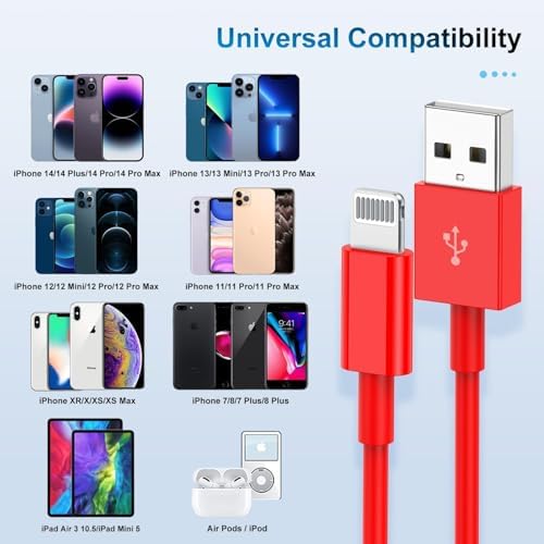 Premium 3-Pack Apple MFi Certified Lightning to USB Charger Cables – 6 FT Durable Fast Charging Cords for i Phone 13/12/11/11 Pro/11 Max/X/XS/XR/XS Max/8/7/6 – Enhanced Performance and Extended Reach for Seamless Device Connectivity
